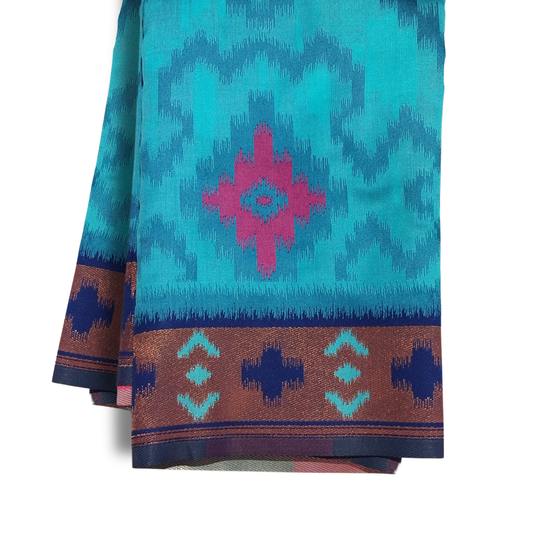 Sky Blue Pochampalli Semi Silk Saree