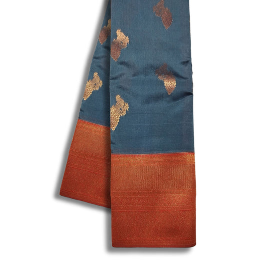 Plain Police Blue Korva Silk with Meena Butta