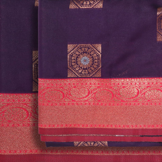 Purple Soft Silk with Sqaure Butta